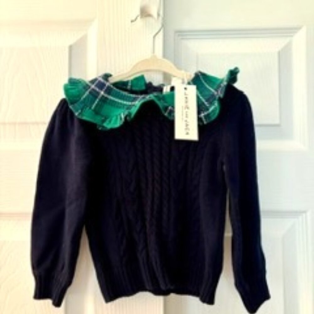 Plaid Collar Cable Knit Sweater